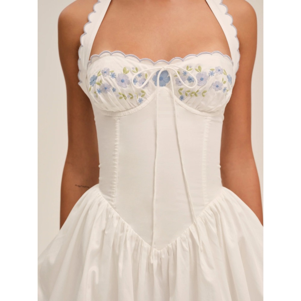 NWT For Love & Lemons Tea Time Poplin Bustier Mini Dress White Floral Medium - Picture 3 of 11